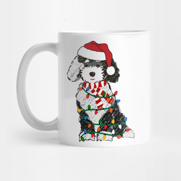 Cute Sheepadoodle Wrapped In Christmas Lights by emrdesigns